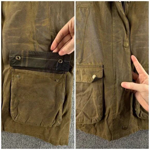 Barbour Acorn Waxed Jacket Women Full Zip Size 8 US Brown Green Lined Outdoors - Picture 9 of 16